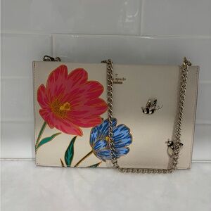 Kate Spade Beige Crossbody Bag with Pink and Blue Floral Design